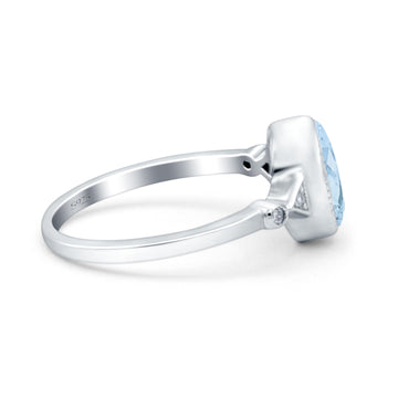Art Deco Wedding Engagement Ring Oval Simulated Aquamarine CZ 925 Sterling Silver (9mm)